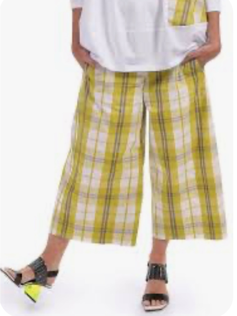 Alembika Blonde Green Plaid Flare Crop Pant Size 1 (6-8)